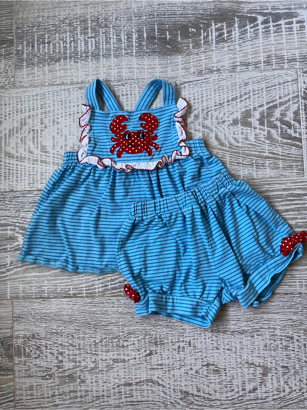 Classic Whimsy Girls 4T Striped Crab Applique Baby Top & Bloomers Set